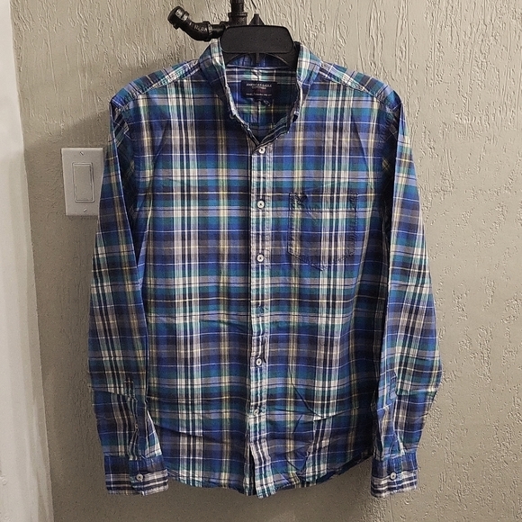 American Eagle Athletic Fit Plaid Button Down Shirt - Picture 2 of 7